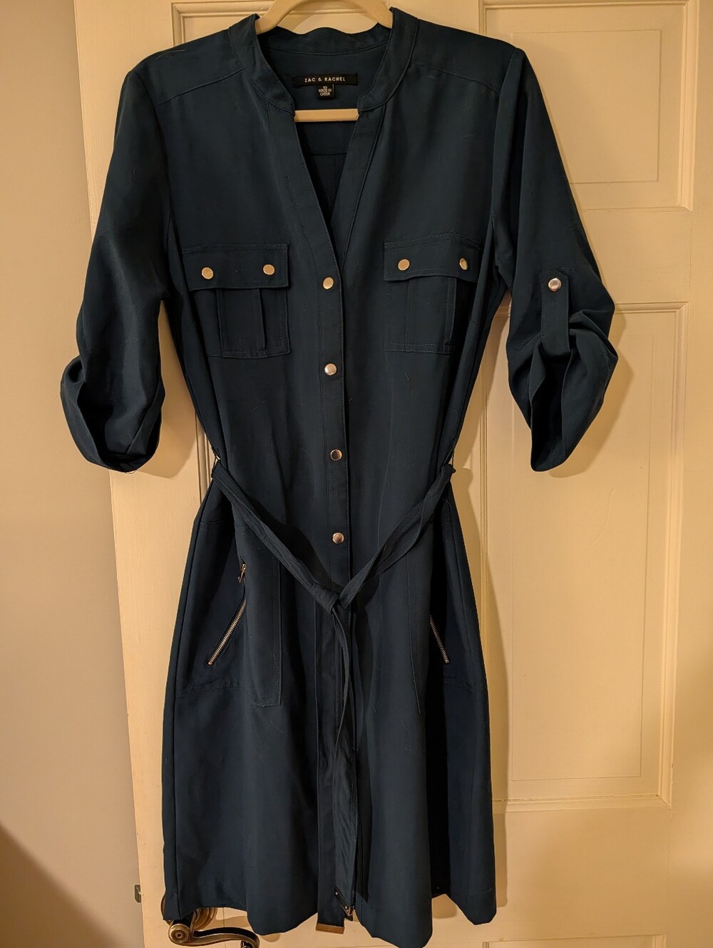 Zac & Rachel Navy Button-Front Midi Shirt Dress with Belt